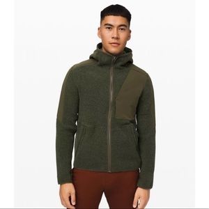 LULULEMON TUNDRA TREK FULL ZIP SHERPA FLEECE HOODIE JACKET Sz Large Olive Green